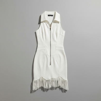 Vestido Curto Branco Vintage com Franjas | Moda Feminina