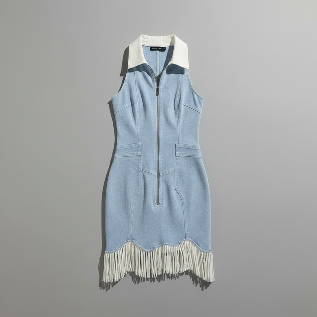 Vestido Curto Branco Vintage com Franjas | Moda Feminina
