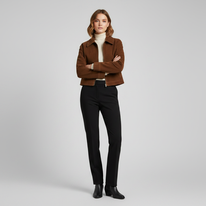 Jaqueta Curta Suede com Zíper e Bolso | Moda Casual Feminina