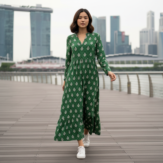 Vestido Maxi Feminino Verão com Estampa Geométrica